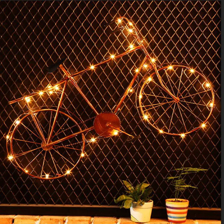 Vintage Home Decor Iron Bicycle With Light Wall Hanging Retro Cafe Bar Ktv Decor Home Decoration Accessories For Living Room Figurines Miniatures Aliexpress