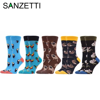 

SANZETTI 5 Pairs/Spring 2020 New Animal Series Combed Cotton Socks Creative Koala Parrot Cock Dog Variety of Funny Female Socks