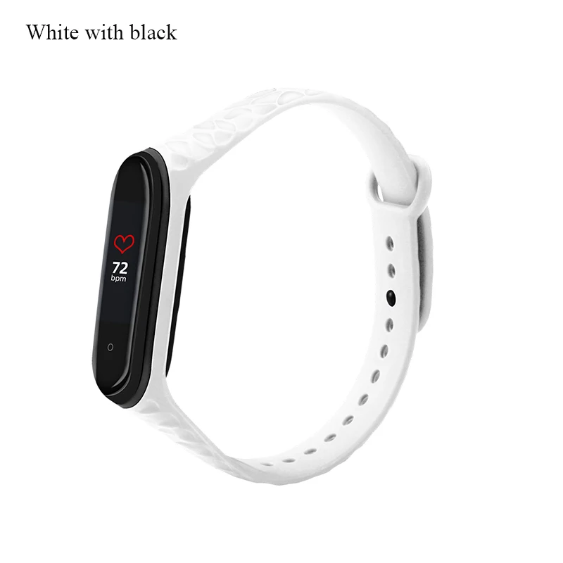 BOORUI Diamond mi band 4 ремешок двойной цветной pulsera mi band 4 Аксессуары Силиконовый mi band 3 ремешок для xiaomi mi band 3 4 ремешок - Цвет: White with black