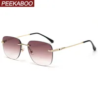 Peekaboo rimless square frame sunglasses for women uv400 gradient tinted sun glasses for men frameless high quality metal