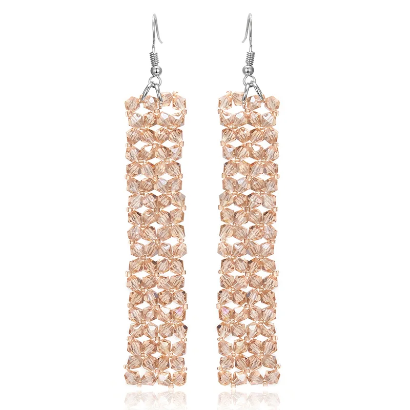 Champagne gold Модные геометрические прямоугольные длинные серьги-подвески ручной работы в Корейском стиле с кристаллами, вышитая бисером Серьга для женщин, эффектные ювелирные изделия для девочек - Окраска металла: Champagne gold