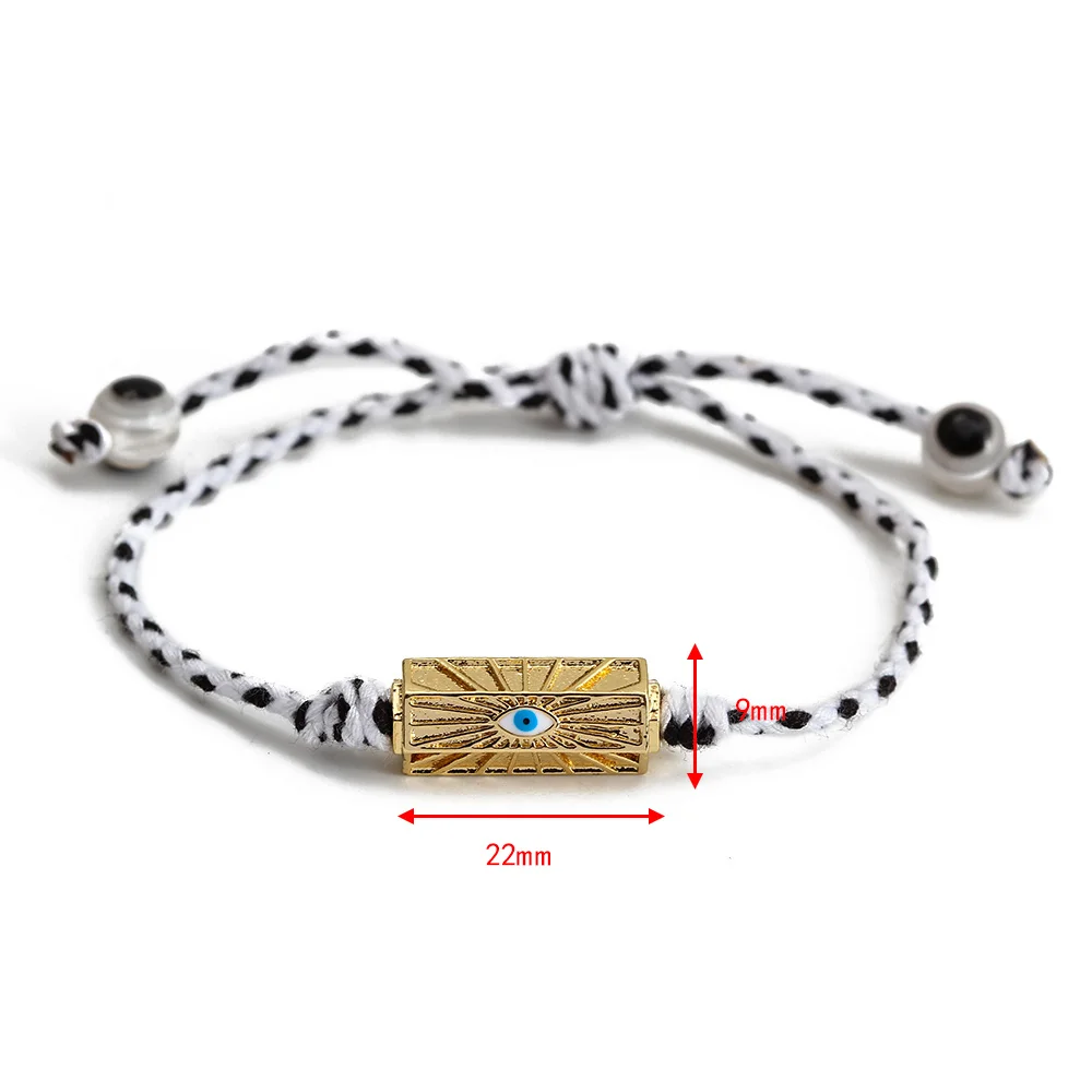 Wish Card Fashion Bracelet for Woman Girls Enamel Copper Bead Evil Eye Charm Adjustable Rope Handmade Bracelets One Piece