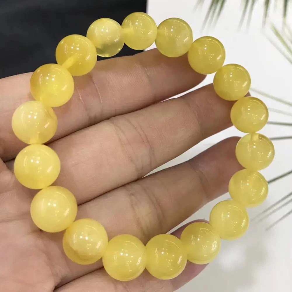 

10.8mm Certificate Natural Yellow Amber Round Beads Gemstone Women Men Amber Healing Bracelet Stretch Fashion Jewelry AAAAA