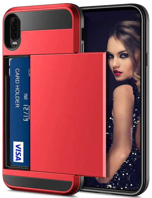 Red Для huawei P20 P30 Pro Lite P Smart Чехол кошелек слот для карт раздвижной для двери Скрытая Карманный чехол для huawei P Smart P20 P30 - Цвет: Red