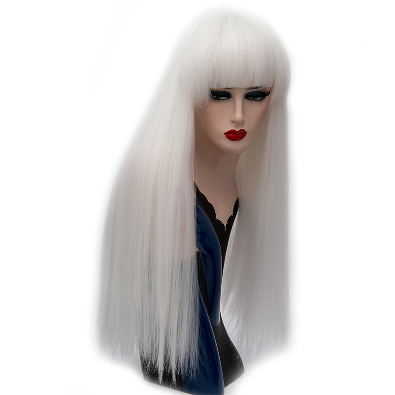 MSIWIGS Long Straight Bangs Wigs Blonde Red White Purple Green Brown Cosplay Wig Female