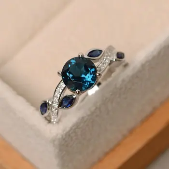 

London Blue Topaz Ring S925 Sterling Silver Female Models European and American Light Luxury To Send Girlfriend Gifts