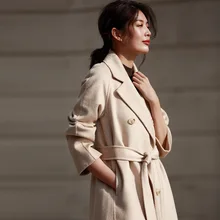 Зимние женские пальто, классическое двухстороннее кашемировое пальто, одноцветное двубортное шерстяное пальто, волнистое кашемировое пальто для женщин