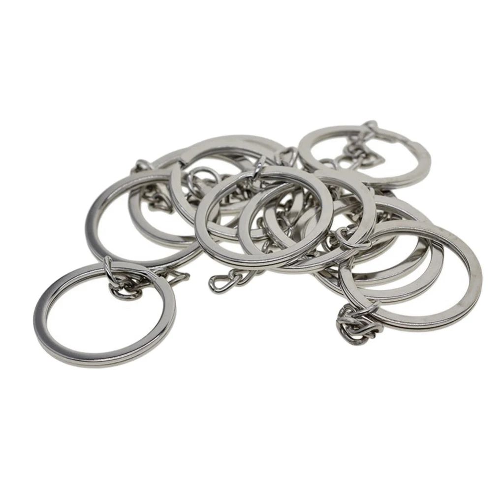 12pcs Split Ring Keychain Key Fob Connector 4 Link Chain Key Ring silver color DIY Home Car Key Chains Bag Parts Accessories