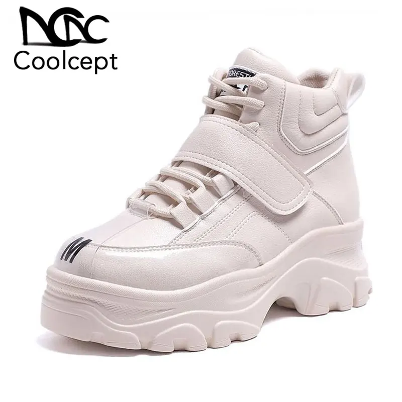

Coolcept Women Sneaker Fashion Fur Inside High Heel Warm Shoes Women Lace Up Casual Shoes Platform Lady Footwear Size 35-41
