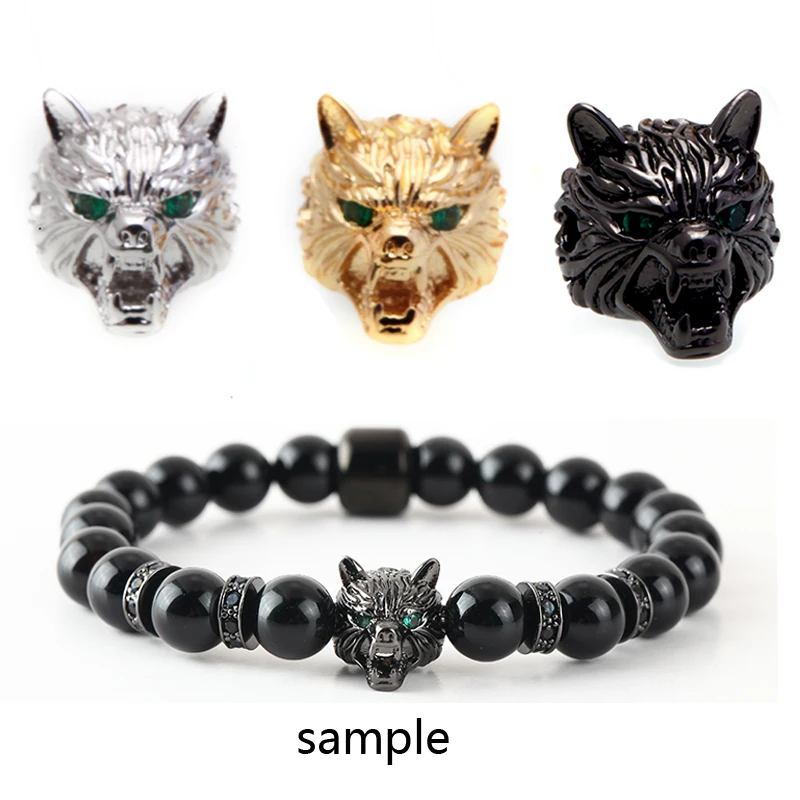 1 шт. кубические бусины из циркония с микро волчьей головкой металлические