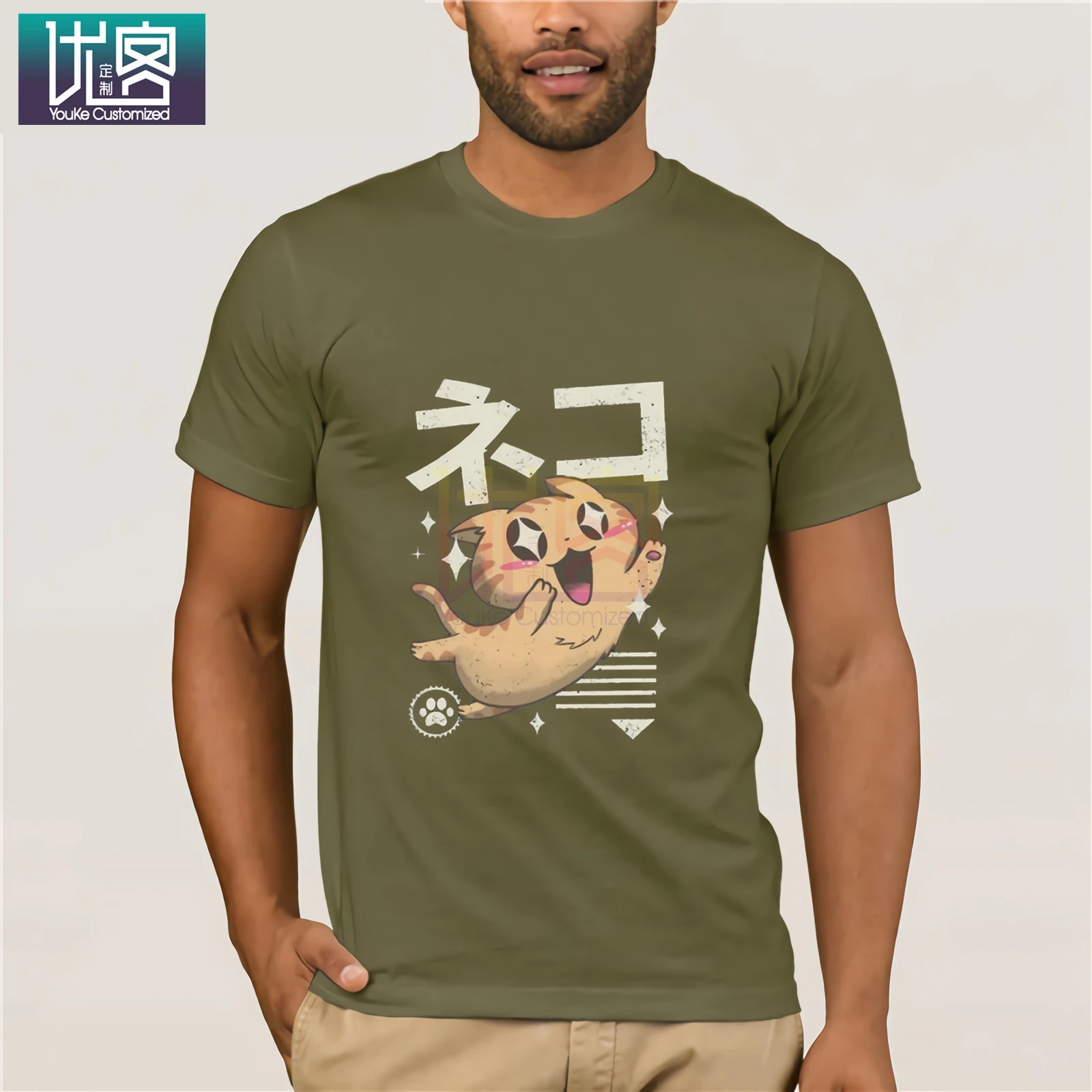 Kawaii Feline, Мужская футболка с милыми животными, японская Винтажная футболка, футболка с коротким рукавом и круглым вырезом, футболка из чистого хлопка размера плюс, одежда