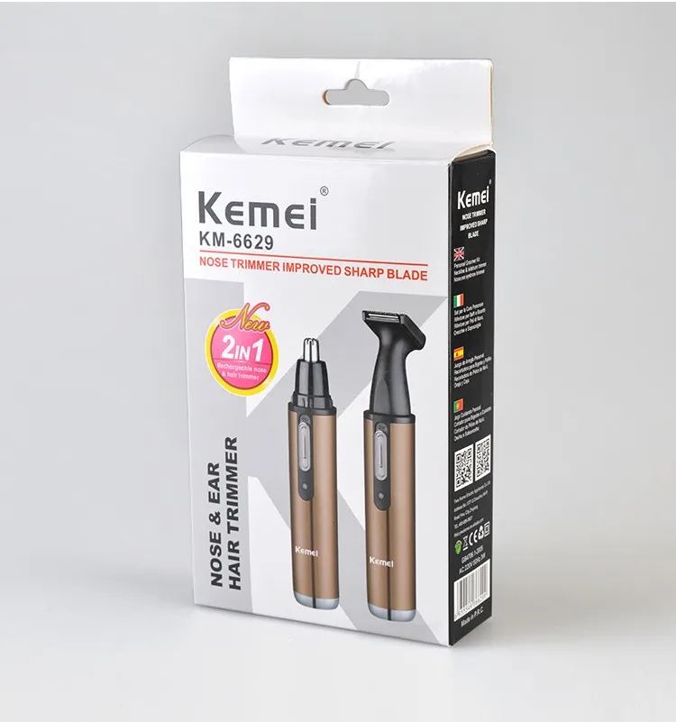 Kemei KM-6629 современный дизайн волос в носу и ушах электрический триммер для бороды 2 в 1 для мужчин и женщин