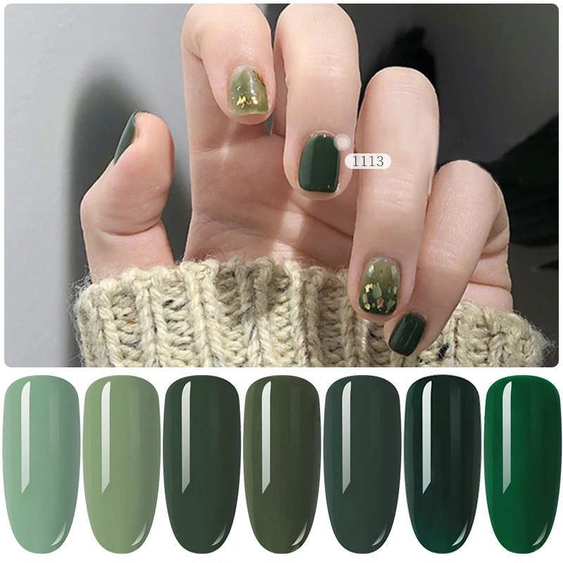 HNUIX 7.3ML paint Gel varnish Green colors Gel nail polish set for DIY manicure Top Base coat Hybird nail design Art primer