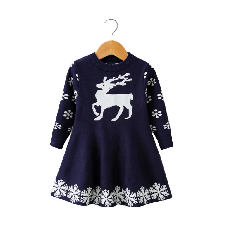 Детские платья для девочек с длинными рукавами; Платье с принтом оленя и снежинки; новогодний костюм; платье принцессы; детская Рождественская одежда; Vestidos