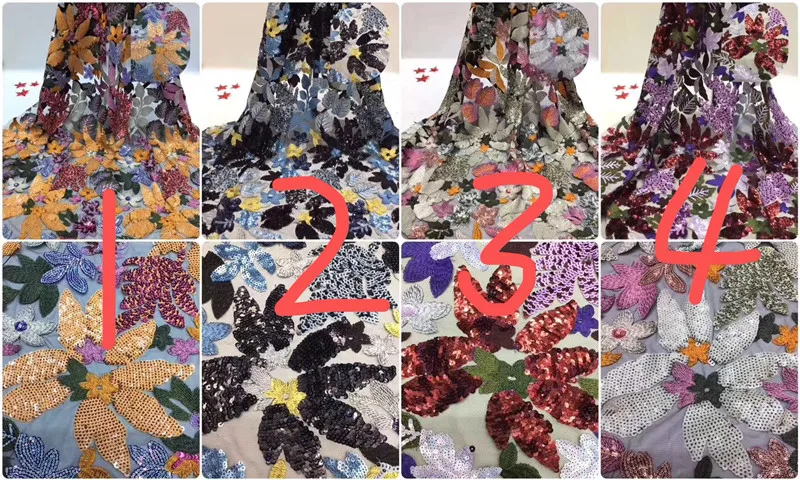 Модные цветы блестки Тюль Вышивка французский чистая кружевная ткань BZL-8.0502 с блестками для вечернего платья