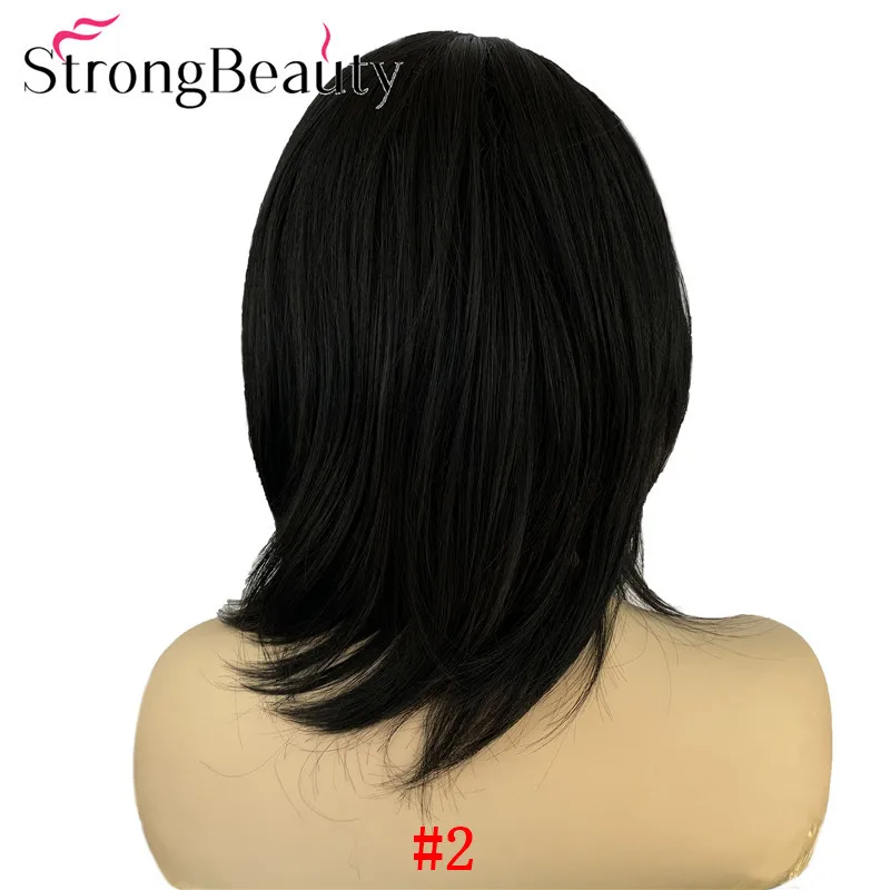 strongbeauty cabelo de comprimento médio em linha reta perucas femininas com puro bang sintético natural sem tampa