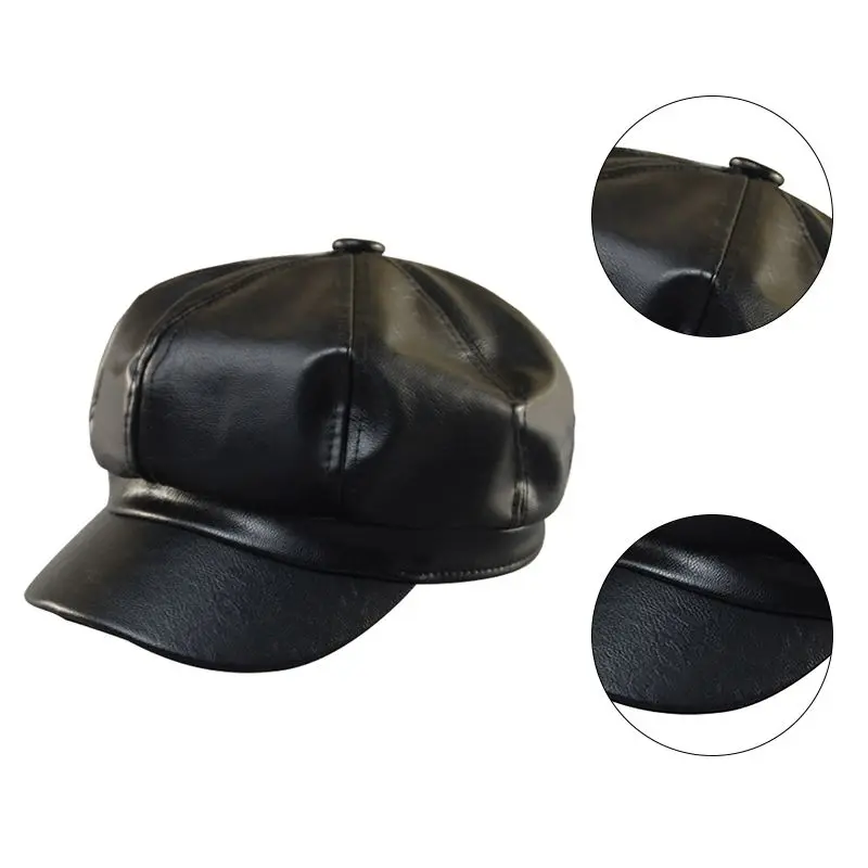 Женские шапки осень зима кожа темно-синяя шапка береты сплошной цвет шляпа для путешествий дикая Ретро восьмиугольная шляпа