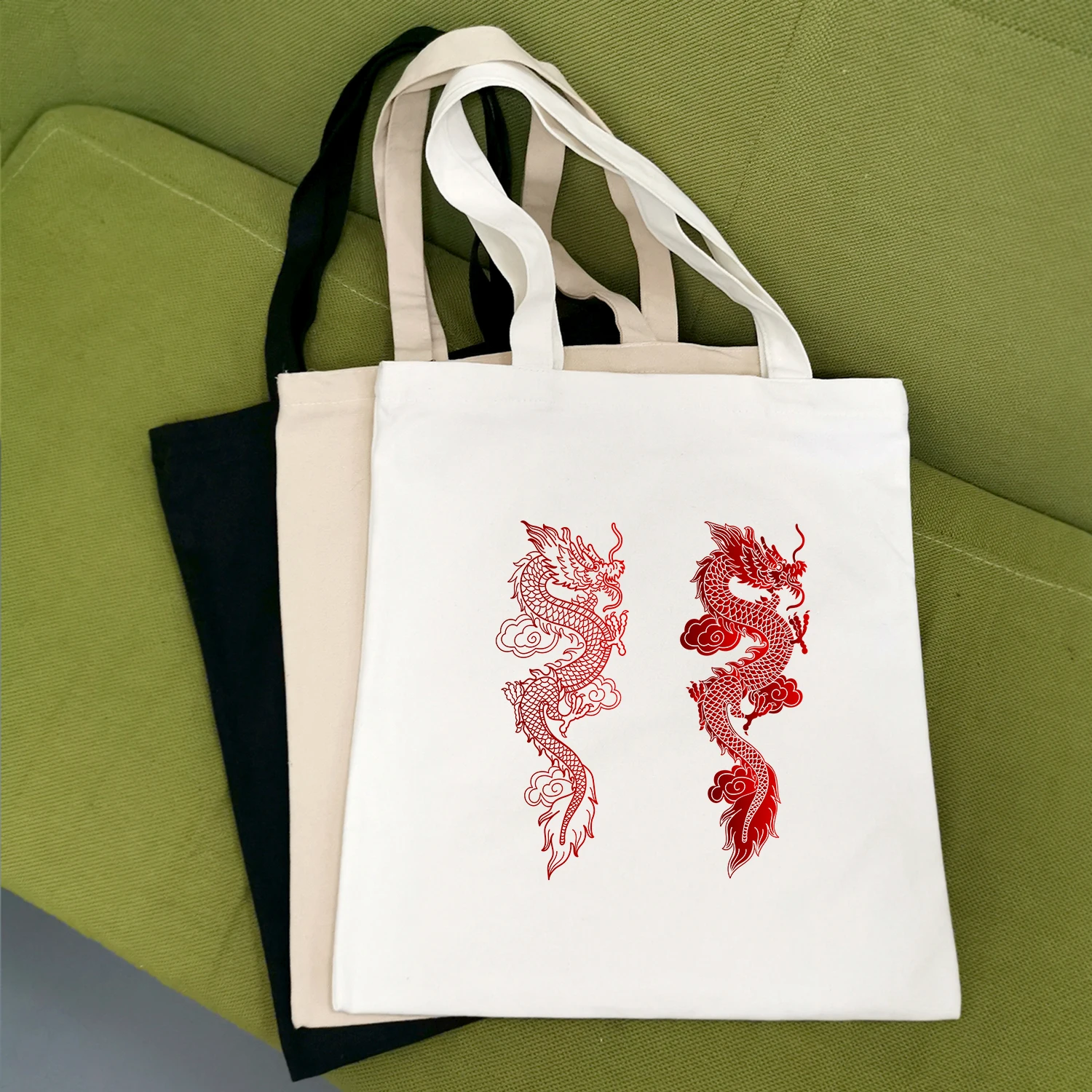 Canvas-Bag Tote Graphic Dragon Harajuku Vintage Eco Casual-Books Print Fashion Women