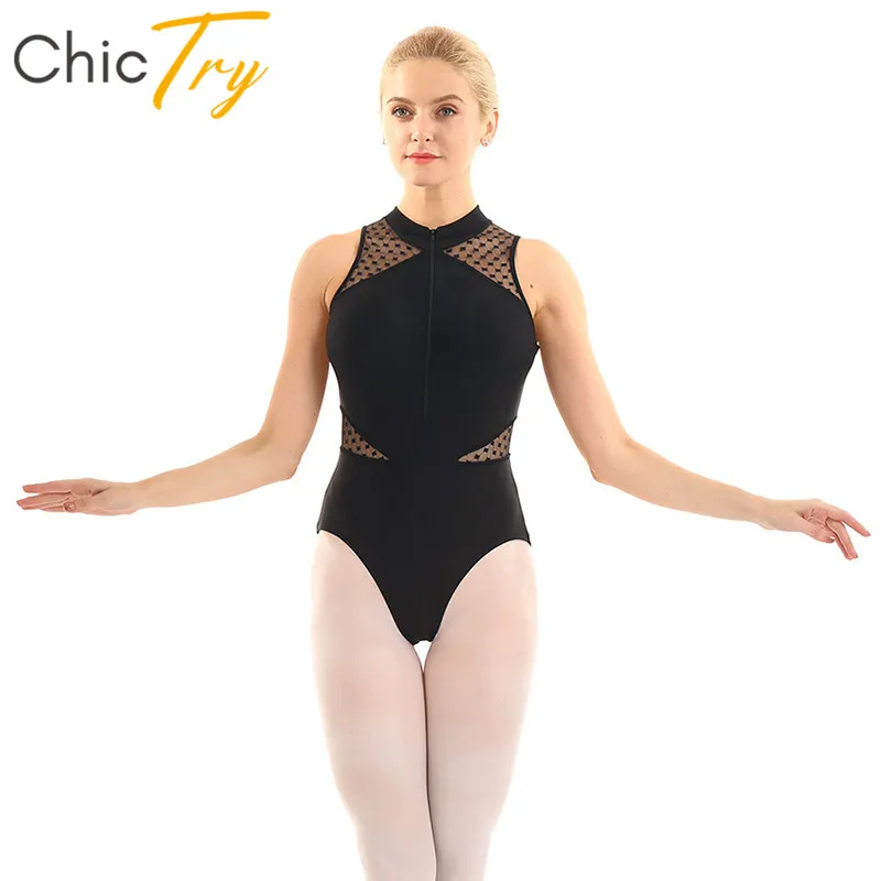 CHICTRY Womens Sleeveless Halter Neck Sequin Mesh Ballet Dance Leotard Bodysuit