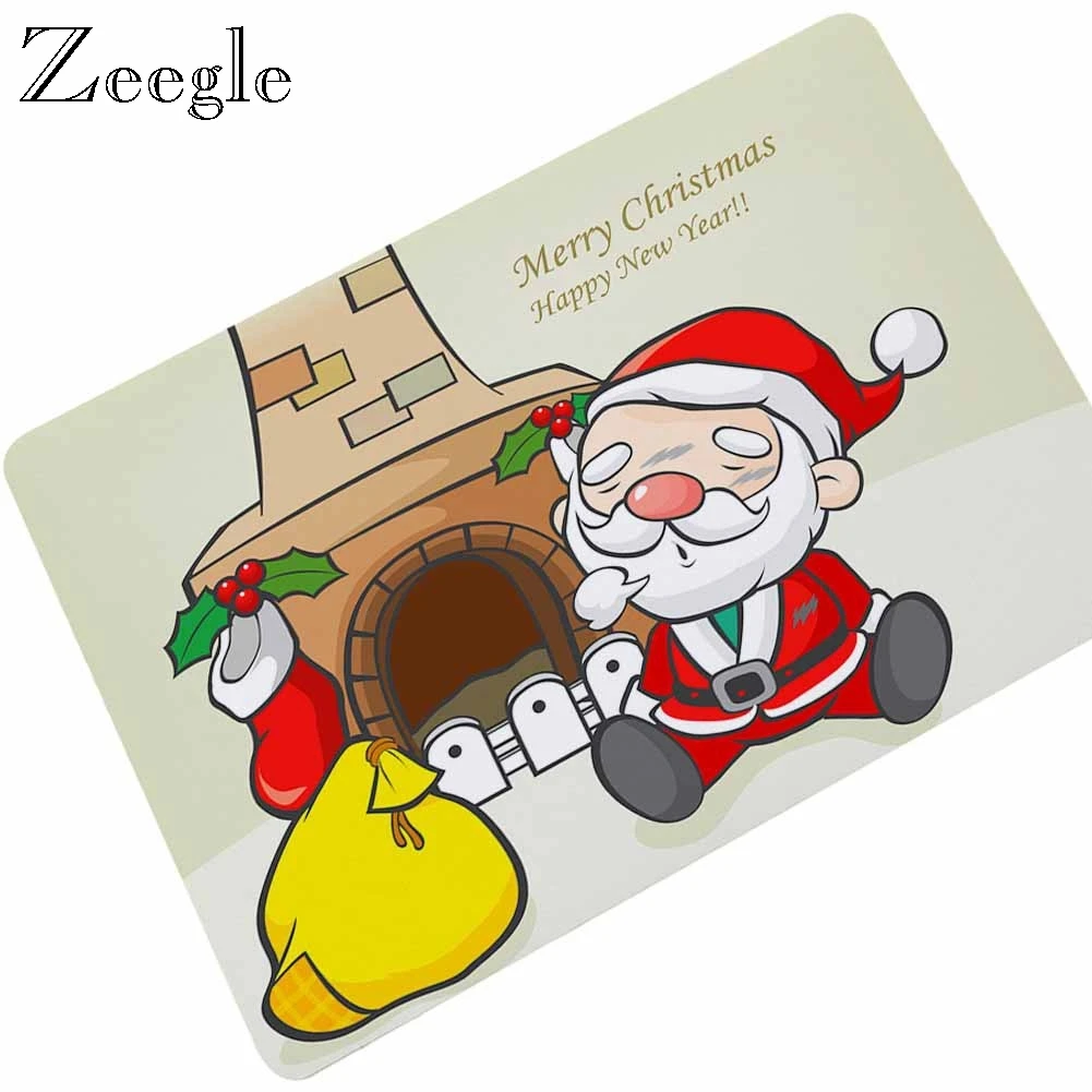 Zeegle Christmas Floor Mat Anti Slip Doormat Rubber Waterproof Outdoor Mat Hallway Foot Mat Bedside Carpet Rug Washable Door Mat