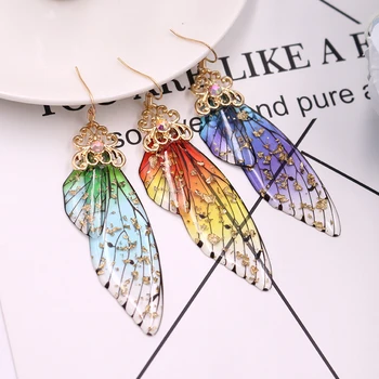 

Butterfly Wing Earrings 2020 Handmade Rhinestone Insect Wing Earrings Simulation Drop Foil Earring Romantic Party Bridal Jewelry