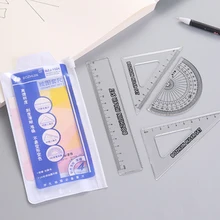 

20 Sets Students Drawing School Supplies Transparent Straightedge Square Triangle Ruler Protractor
