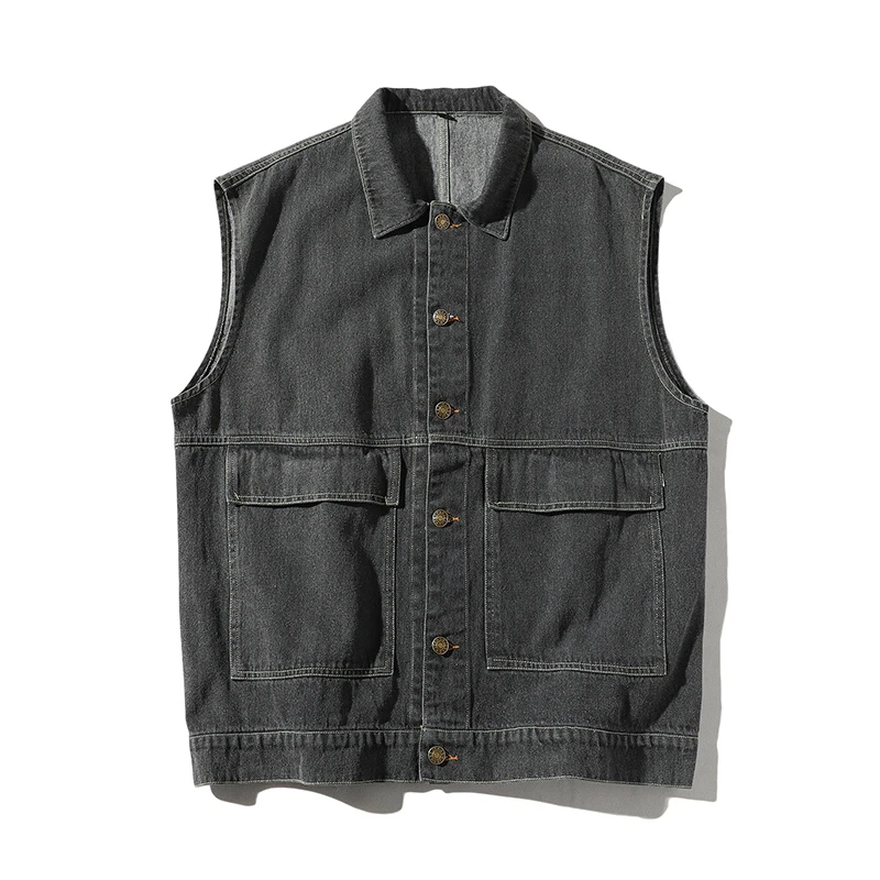 

Denim Vest Men's Fashion Solid Color Casual Retro Denim Jacket Vest Men Streetwear Wild Loose Hip Hop Denim Gilet Mens S-4XL