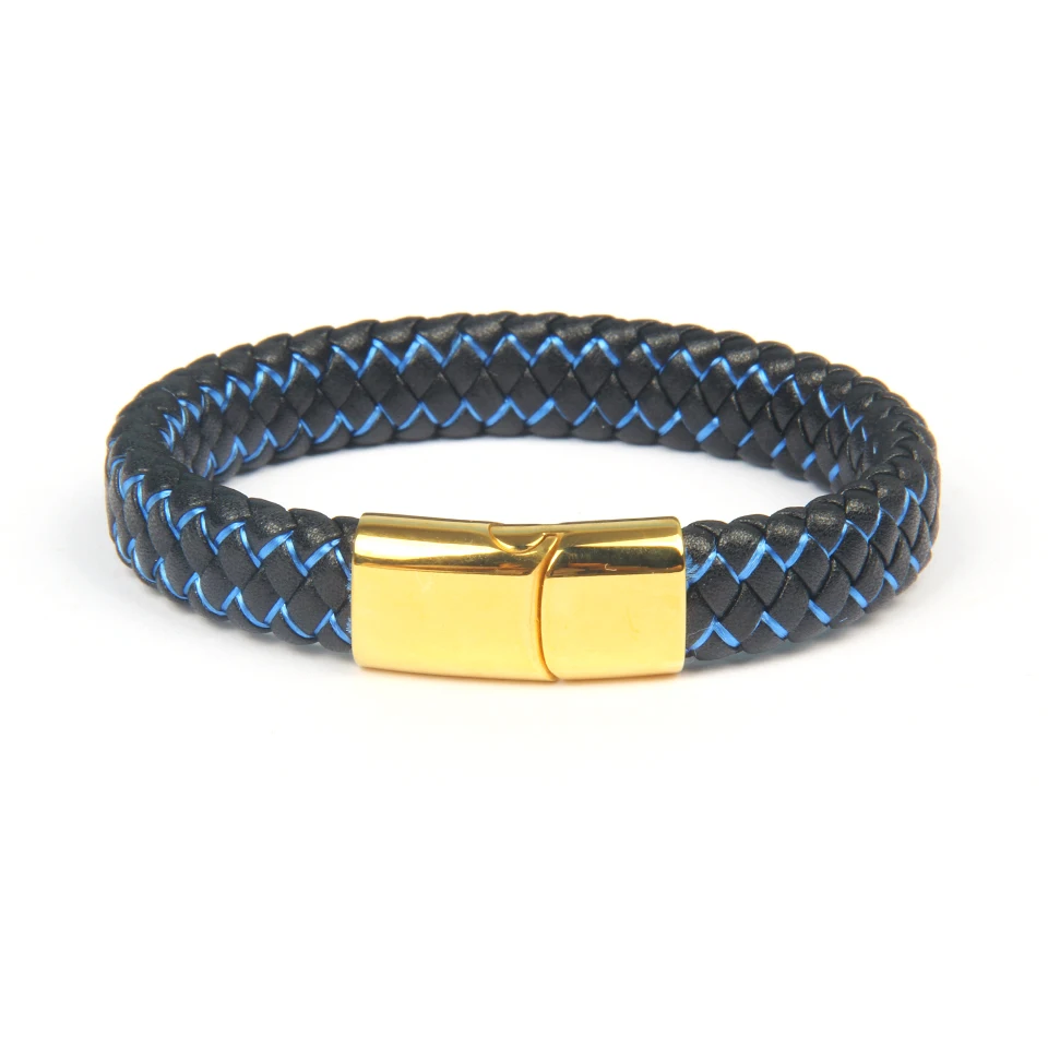 Ailatu New Genuine Blue String Braided Stainless Steel Bangles Magnet Buckle Rope Chain Male Gift
