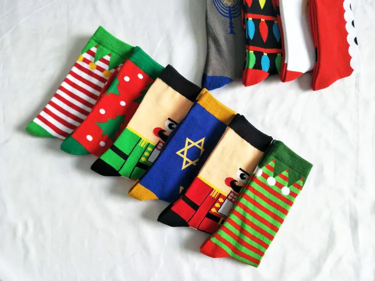 Cartoon Christmas stripe crew men lovers socks cotton warm happy Sweat fashion novelty personality sporting sock Autumn Winter