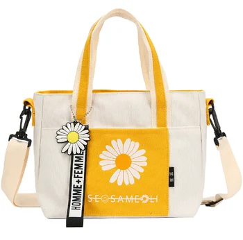 

2020 new canvas Korean version large capacity shoulder bag simple wild messenger bag light breathable flower pattern handbag