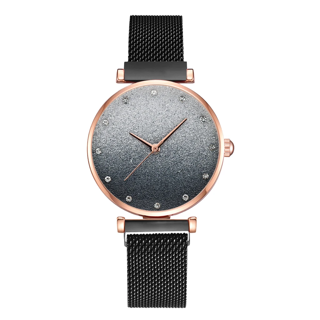 Модные женские часы на магните, роскошные женские наручные часы на ремешке из сплава, повседневные женские часы со звездным SkyGradient Relogio Feminino - Цвет: black