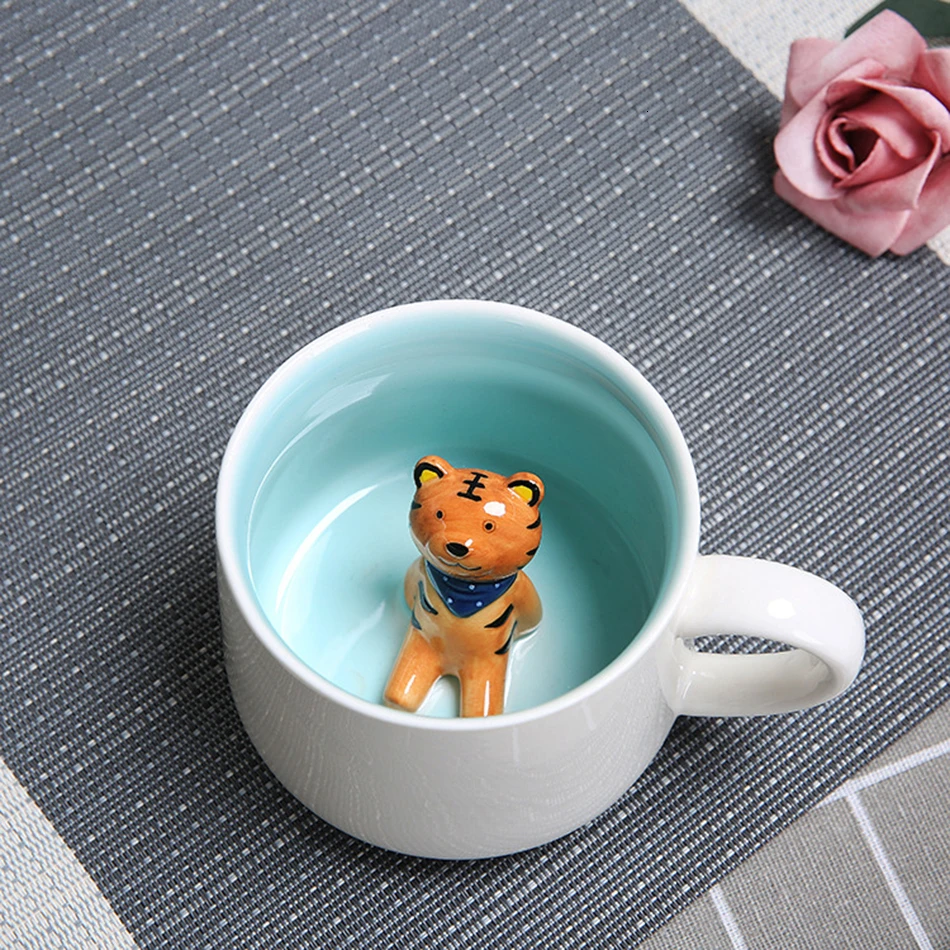 Творческий мультфильм Кот пиво кофейные кружки 3D милые животные внутри кружка для детей офисные школьные чашки молока - Цвет: Tiger