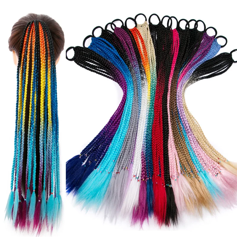Overhead Tail Synthetic Colored Ponytail Hair Elastic Band Extension False Kanekalon For Braiding Hair Box Braids Ponytail