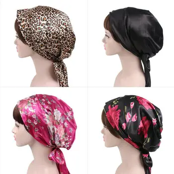 

Women Printed Hats Turban Head Head Scarf Chemo Cancer Cap Hair Loss Hat Long Tail Bow Bonnet Wide Band Wrap Sleeping Salon Cap