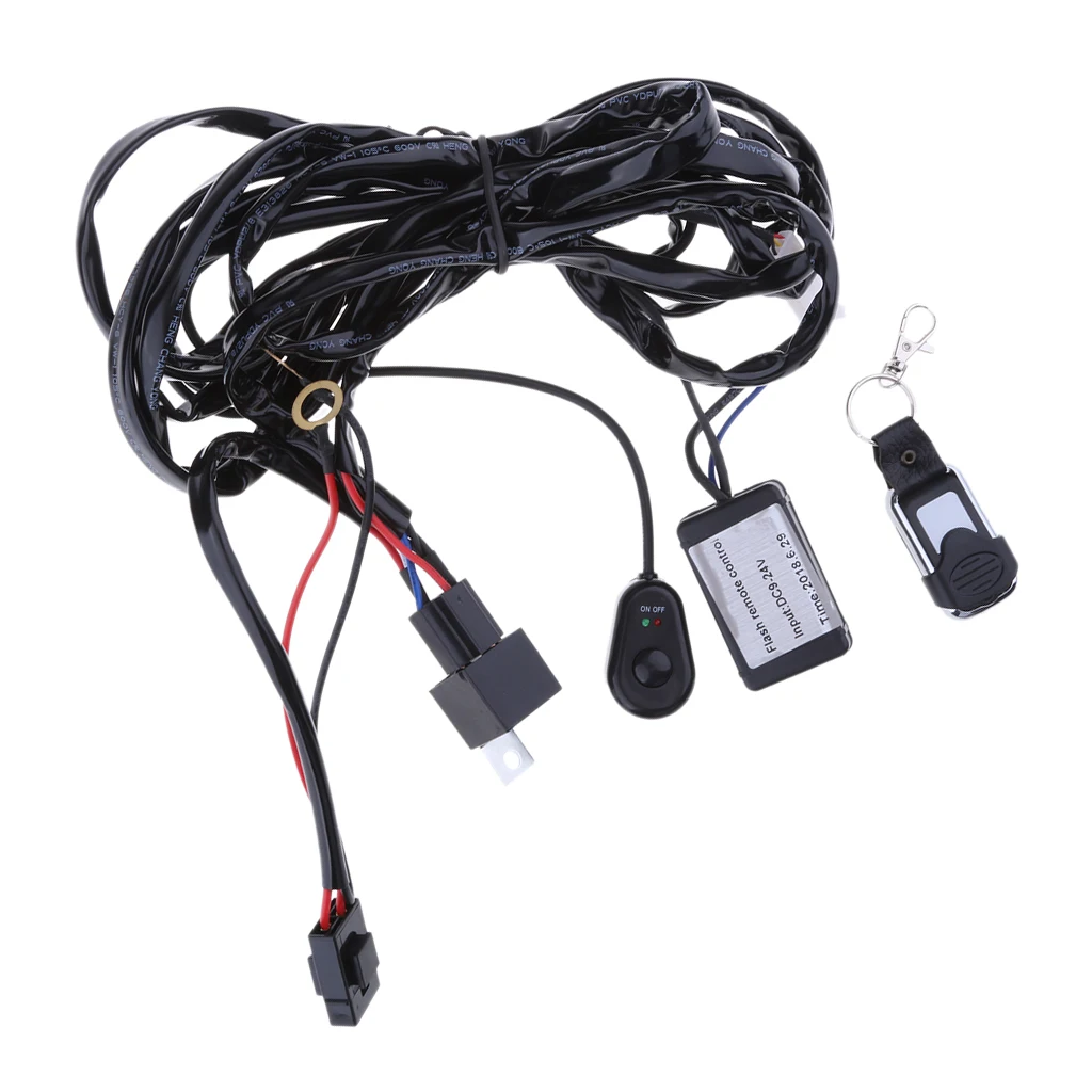 12V-24V Car Remote Control Flash Strobe 2 Lead LED Light Wiring Harness Kit