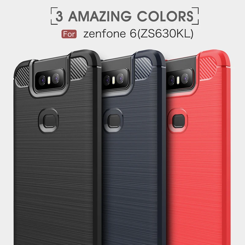 buy For Asus Zenfone 6 ZS630KL Case Cover Bumper Brushed Back Case Shockproof Carbon Fiber Soft Silicone Tpu Shell