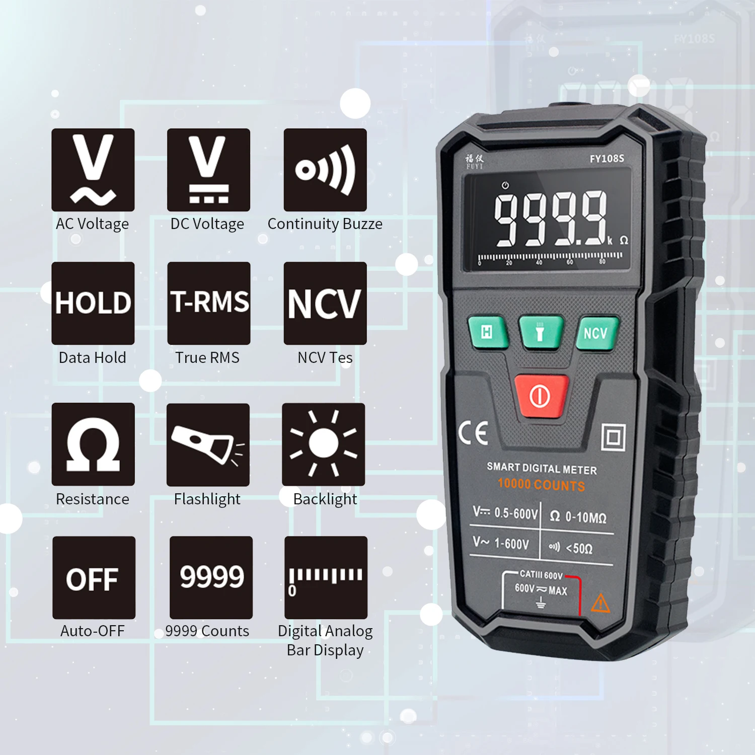 Цифровой мультиметр FUYI FY108S 9999 отсчетов True RMS автоматический мультиметр Мини Универсальный измеритель измерения тока AC/DC напряжение