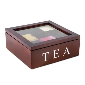 

9 Hole Wooden Tea Box Natural Bamboo Tea Bag Organizer Box Storage Case Tea Coffee Dried Flowers Protect Storage Boxes