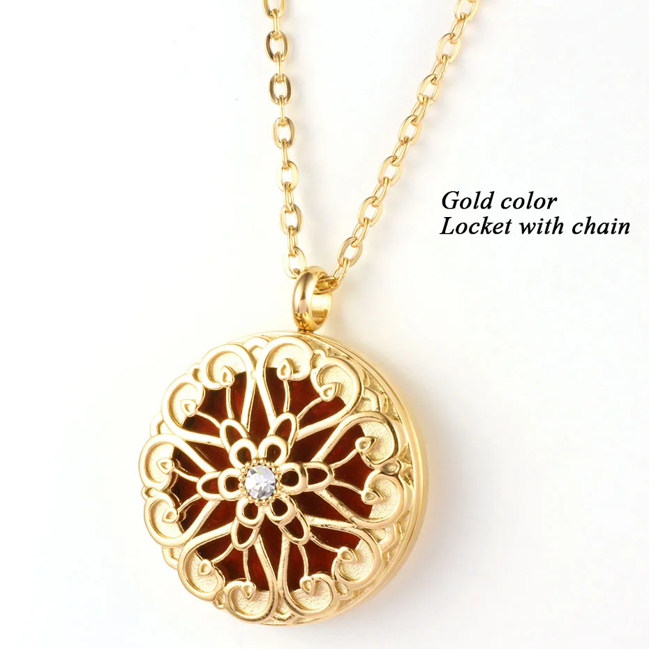 gold locket only Твист открытый эфирное масло диффузор ожерелье для женщин серебро золото розовое золото черный медальон 316L нержавеющая сталь духи кулон - Окраска металла: gold locket only