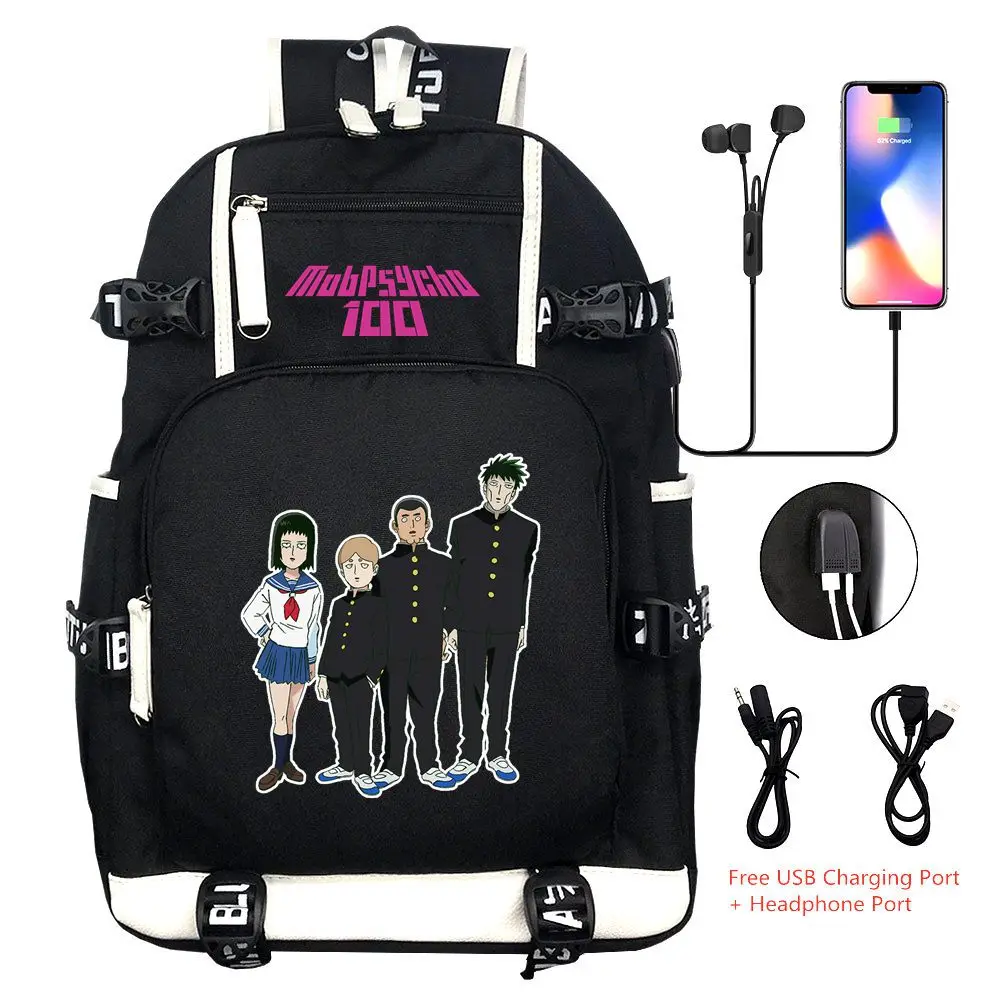 

Anime Mob Psycho 100 USB Backpack Shoulder Travel Laptop Bags Cosplay Mobu Saiko Hyaku Student Schoolbags Bookbag