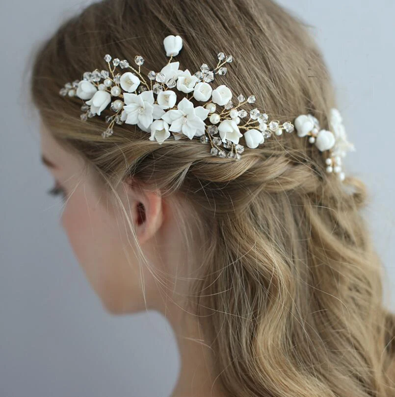 

Bridal handmade ceramic hair comb insert combination 2019 new headdress flower wedding accessories