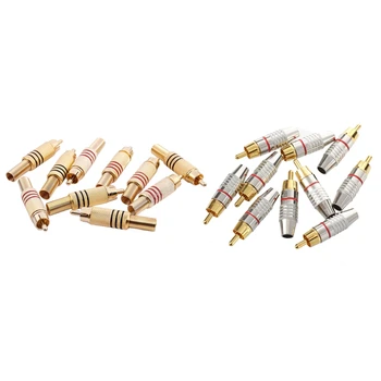 

10Pcs Gold Tone Male RCA Plug o Connector Metal Spring Adapter & 10 Pcs Adapter o Coaxial Cable Connector RCA Plug Seaml
