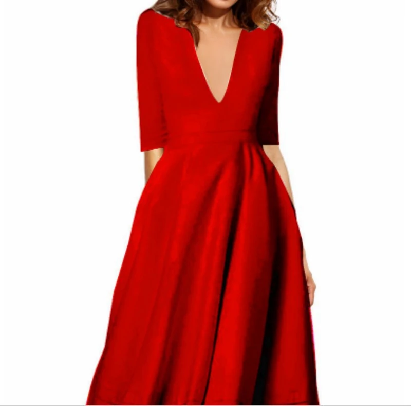 LISCN, Осеннее и зимнее Новое сексуальное платье с глубоким v-образным вырезом и пятиточечным рукавом, однотонное длинное платье - Цвет: 8
