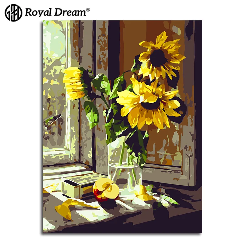 

DIY Digital Oil Painting Flower Sunflower Handmade Painting Living Room Decorative Painting 40*50 DIY Oil Painting Foreign Trade