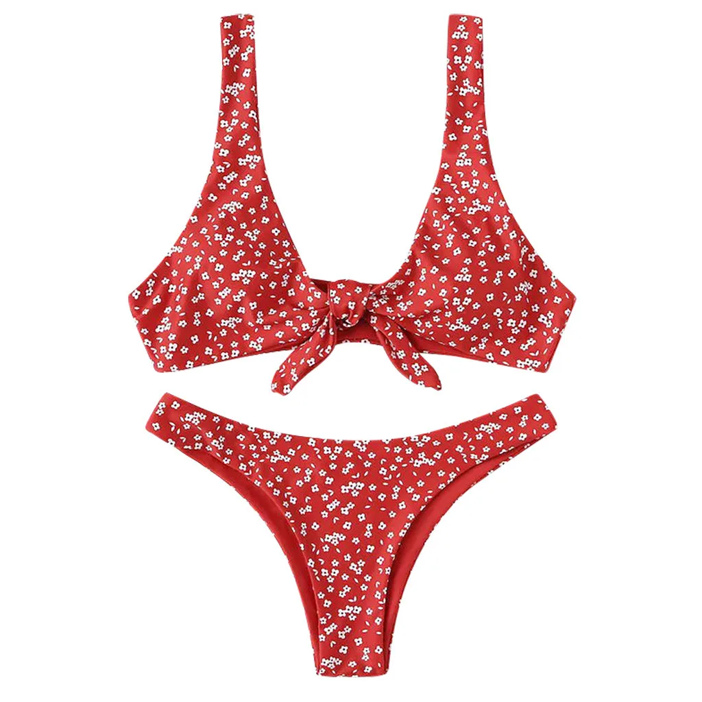 JAYCOSIN strap bow women swimwear small floral print fresh solid sweet sexy bathing bikini beachwear low waist gathered swimsuit