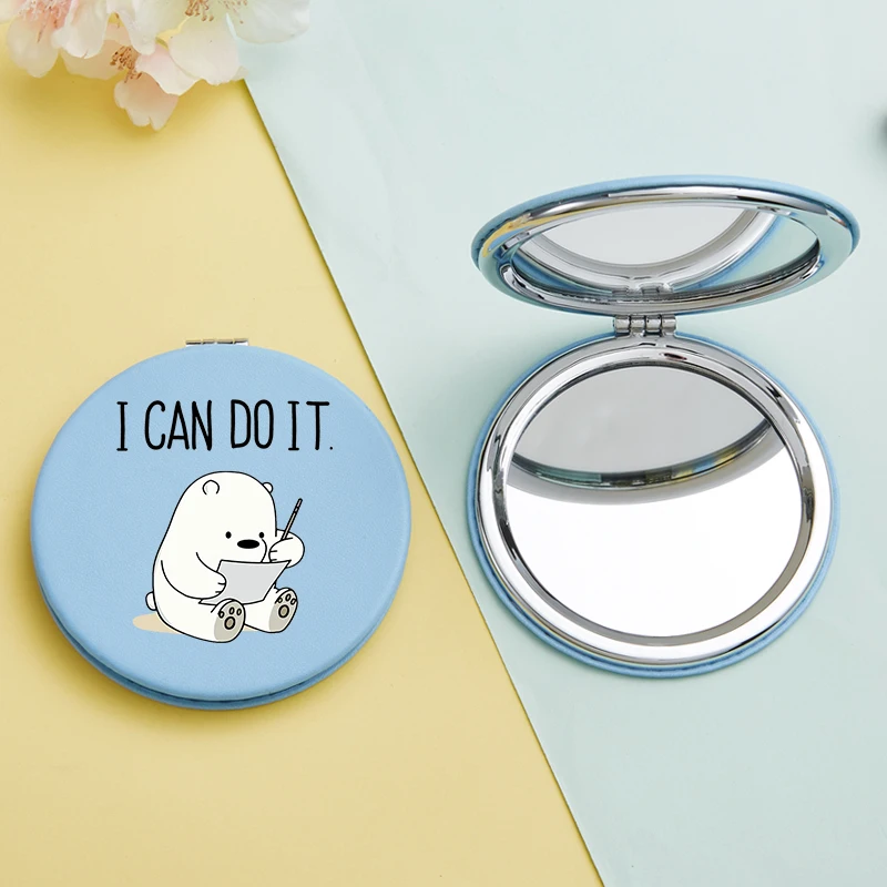 New Cute Panda Pattern Lady Makeup Mirror Mini Portable Double Sided Folding Pocket Compact Vanity Cosmetic Mirrors Female Gifts