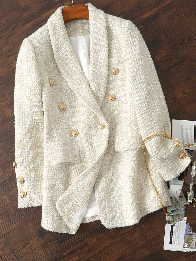 New suit female short paragraph autumn and winter retro tassel pearl buckle weaving ladies rough tweed jacket - Цвет: Picture color