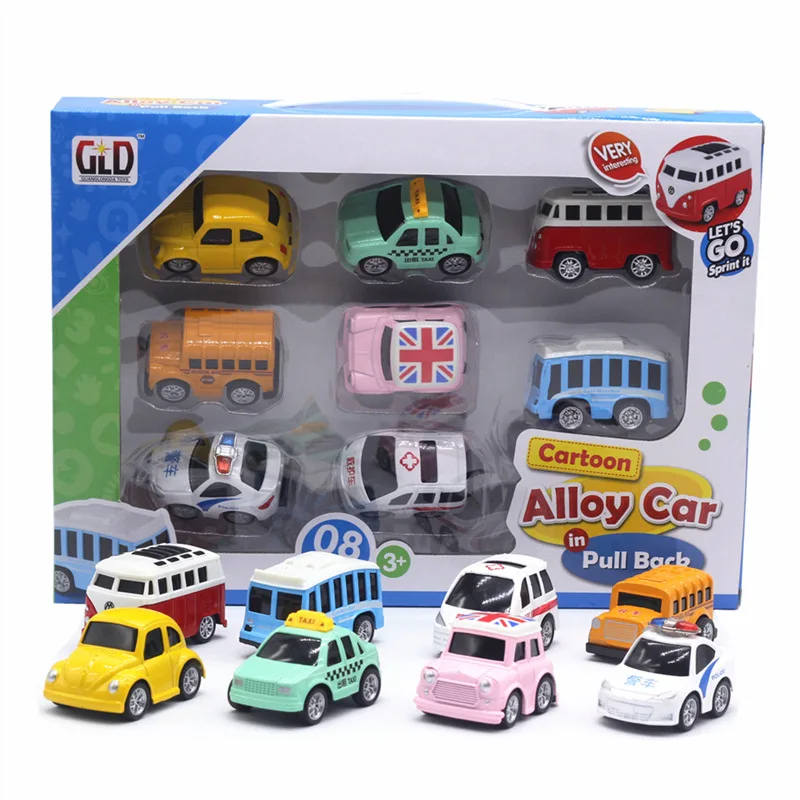 

8-Alloy Cute Warrior Car Model Boxed Rescue Bus Taxi Classic Car Toy Pocket Toy