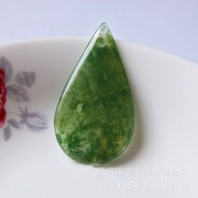 Pei fu zhu bao натуральный индийский зеленый водные растения агат кулон океаны халцедон вода подвеска «капелька» маленькая 7