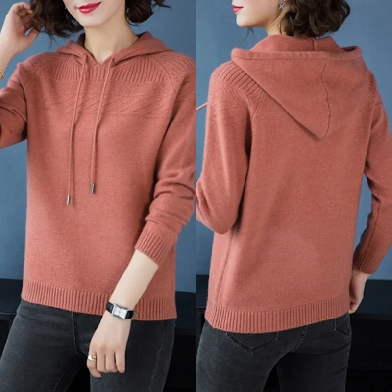 Cashmere Knitted Jumpers Woman Sweater Hooded Korean Style Hot Sale Fashion Pullover Female Woolen Knitwear Clothes Tops AA5079